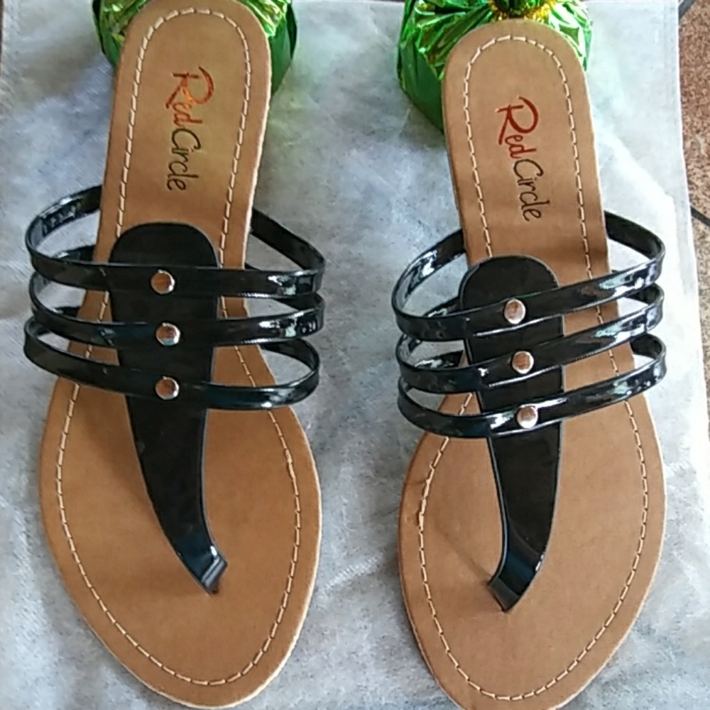 Women's Black Patent Slip on Sandals